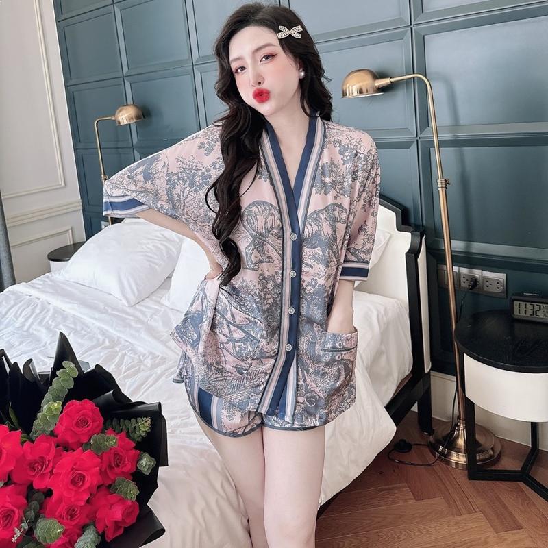 Bộ đồ ngủ WOMEN nữ lụa Latin cổ chữ Y mềm mại thoáng mát mỏng nhẹ thoải mái -- VN240716 0