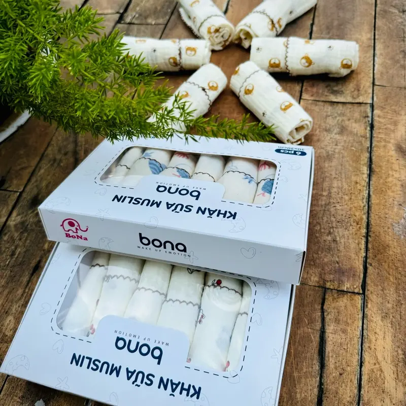 Combo 6 Khăn xô sữa BONA MNB cho bé vải sợi muslin mềm mịn kích thước 30x30cm 2