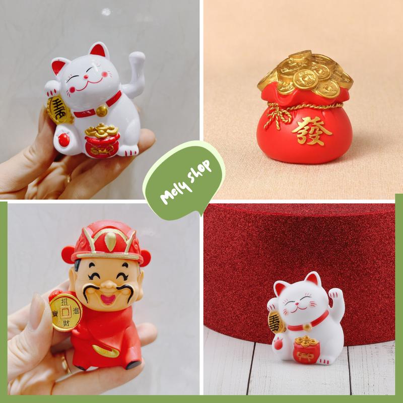  Mèo Thần Tài Vẫy Tay Mini Trang Trí Tháp Tài Lộc Vòng Treo Tết Trang Trí Bánh Kem Sinh Nhật 