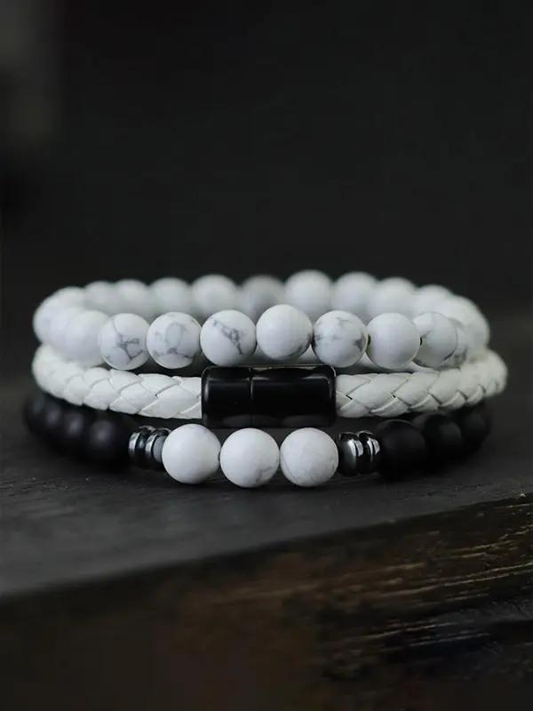 Men's Vintage Beaded & Braided Bracelet, Fashionable Black Onyx Bracelet for Men, Casual Trendy Accessories for Party, Daily Decor 6