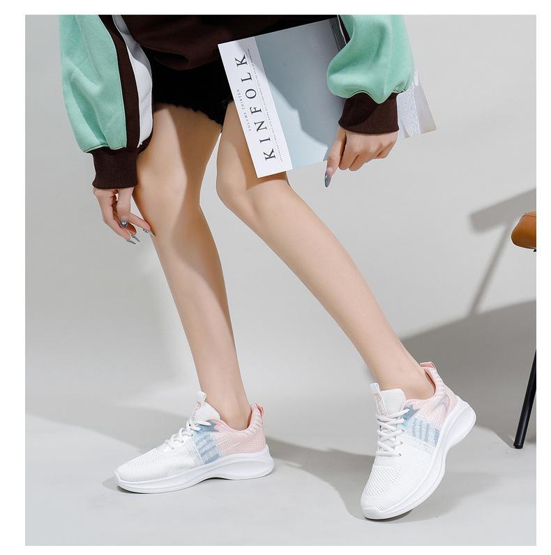 Product Introduction of Women's White Shoes Thick Sole Light Running Shoes Fashionable Stylish Outfit Autumn Breathable Sneaker Flying Woven Korean Style Women's Shoes 16