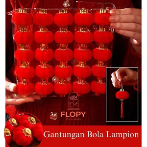 FLOPY Gantungan Bola Lampion Imlek Dekorasi Plastik 3 Ukuran Kecil 3x3 Cm Sedang 4x4 5 Cm Besar 7x6 Cm Cantik Untuk Rangkaian Bunga