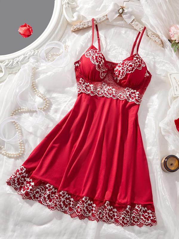 Women's Lace Trim Cami Nightdress, Soft Comfortable Spaghetti Strap Nightgown for Summer, Fashion Ladies' Sleepwear for Daily Wear 6