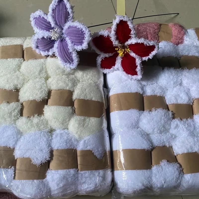 Len Bông Xù làm viền hoa kẽm nhung hoặc đan móc len