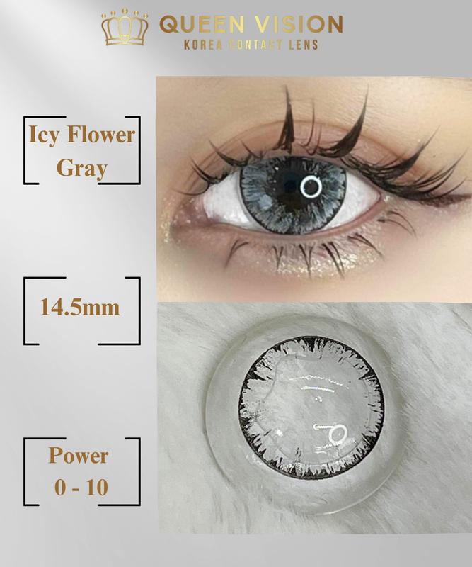 (0-10) Lens  Icy Flower Gray xám tây mắt mèo ( kính áp tròng dòng 12 tháng,  nhập khẩu Hàn Quốc) Nữ Women
