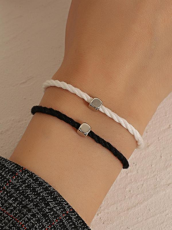 Couple Simple Plain Handmade Friendship String Bracelet, Braided Design Bracelet, Fashionable Hand Matching Jewelry for Women & Men, Valentine's Day, Gift 0