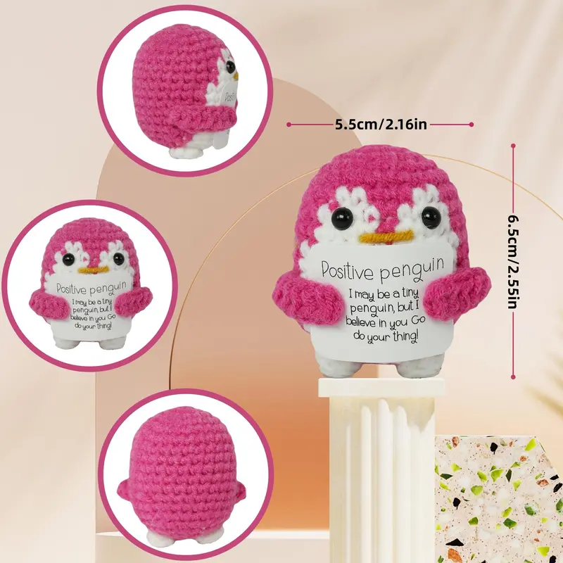 Cute Penguin Design Crochet Ornament, Knitted Penguin Toy with Emotional Support Card, Creative Cute Crochet Ornament for Car Decoration, Bag Pendant, Gift for Her, Girl's Gift, Gift for Mom, Mother's Day Gift, Stuffed Animal, Kids Toys 8