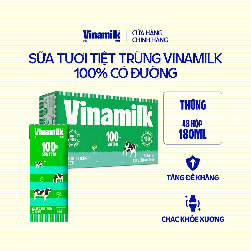 Thùng 48 hộp Sữa tươi tiệt trùng Vinamilk 100% Có đường 180ml