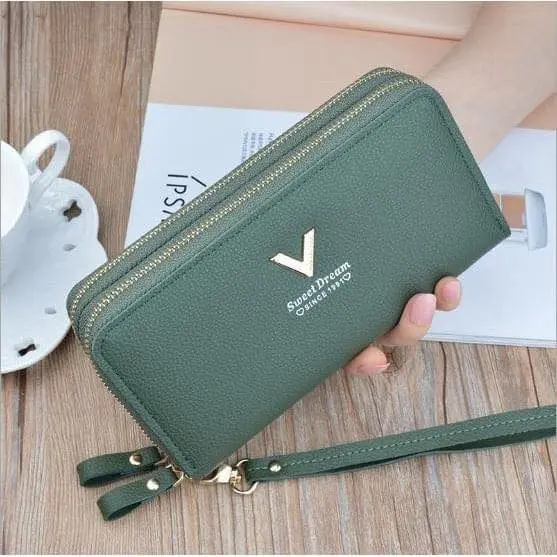 Ví Nữ Dài cầm tay, Bóp Cầm Tay Nữ Hai Khoá Kéo Có Nhiều Ngăn, da PU cao cấp (ví V) Women Clutch 8