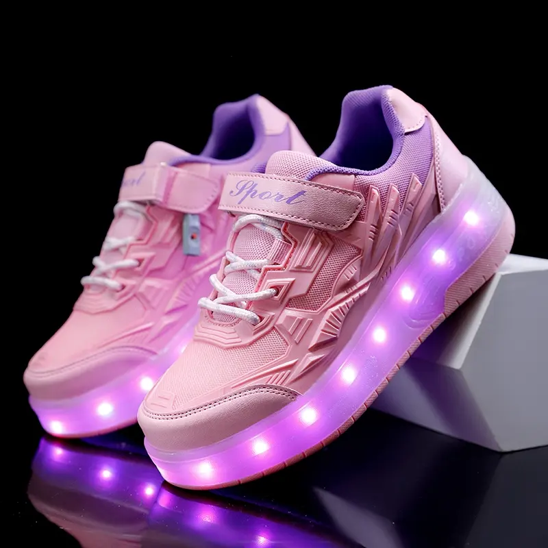 New Children's Shoes With Light-emitting Shoes Double-wheeled Heelys Unisex Roller Skates Size Boy Girl Kids Adult Outdoor Sports Detachab