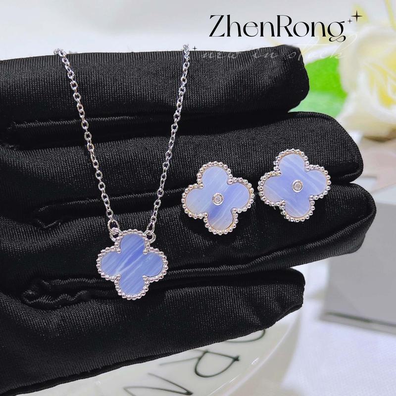 Product Introduction of Vòng cổ đá Xanh Biển nhẹ, giá cả phải chăng, sang trọng, bốn lá, vòng tay nữ thiết kế đặc biệt, đinh tán tai ngọc bích Mauve, mới 1