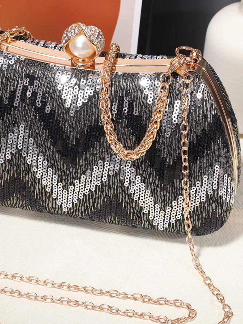 Product Introduction of Women's Elegant Chevron Quilted Evening Bag, Exquisite Trendy Clutch Bag, Fashionable Bag for Party Decoration 5