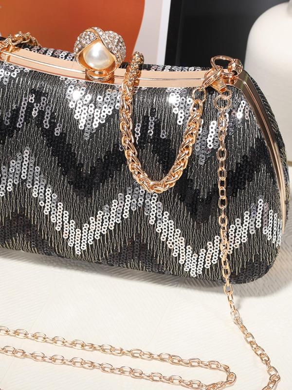 Women's Elegant Chevron Quilted Evening Bag, Exquisite Trendy Clutch Bag, Fashionable Bag for Party Decoration 5