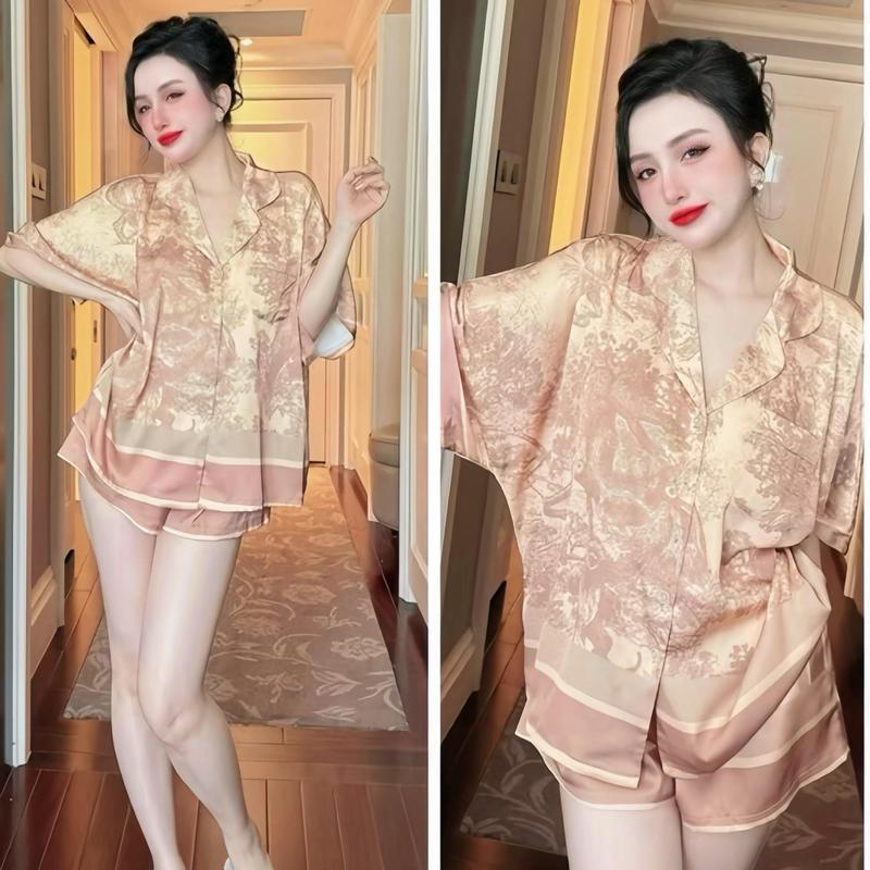 Hisexy Set Đồ ngủ nữ pijama mặc nhà Form cánh dơi set bộ đồ ngủ pyjama Lụa Latin cộc tay quần đùi P15