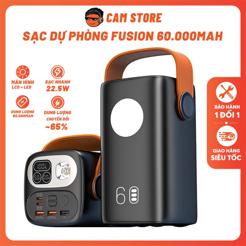 Sạc Dự Phòng FUSIONX FX601 60.000mAh - Cell Pin NV Cao Cấp, Tích Hợp Đèn Led Sạc Nhanh 22.5W, Sạc Đa Thiết Bị | FX601