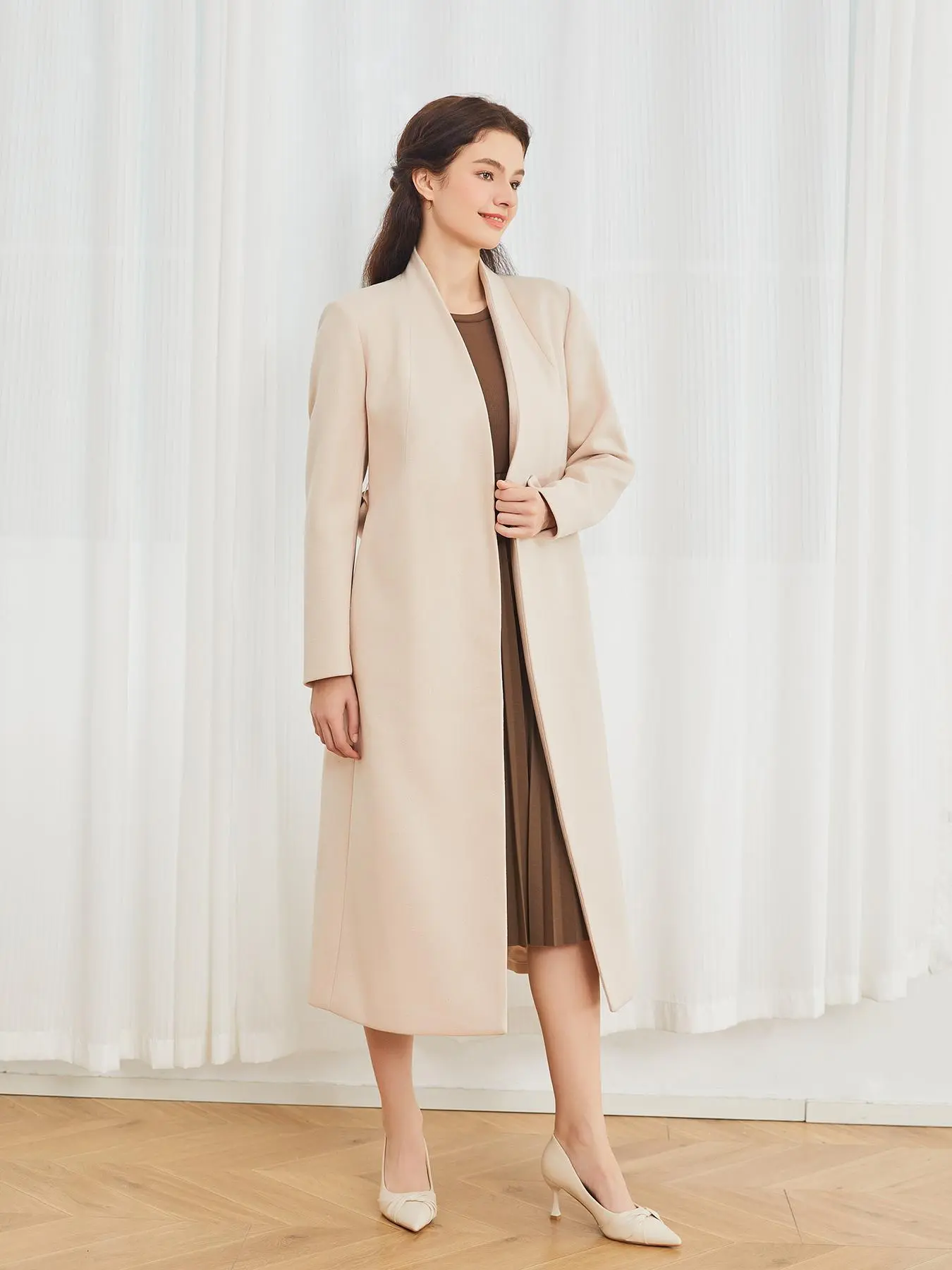 Women's Solid Color Button Belted Wool Coat, Elegant Long Sleeve Outerwear for Fall & Winter, Ladies Clothes for Daily Wear， Jackets for Women