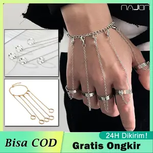 【Dikirim dlm 24jam】 Set Gelang Rantai Cincin Model Terbuka Desain Rantai Daun Gaya hip hop punk Untuk Pria Dan Wanita