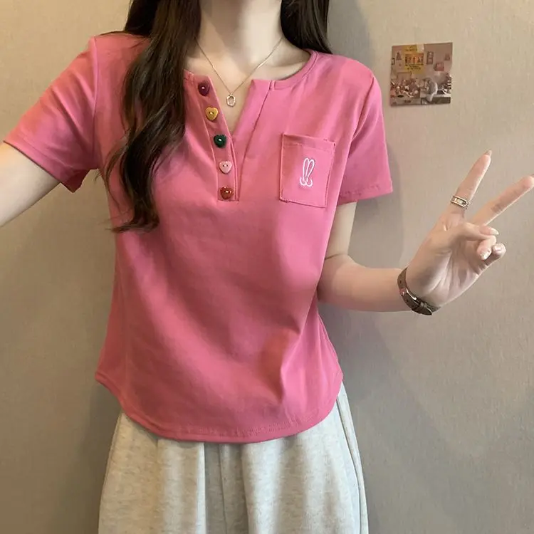 Áo Thun ngắn Tay Vai Thông Thường Dành Cho Nữ, Chất Liệu Cotton Nguyên Chất, Thiết Kế Đẹp, Thích Hợp Cho Mùa Hè, Kích Thước Nhỏ Nhắn, Phong Cách Mới, Áo Thun