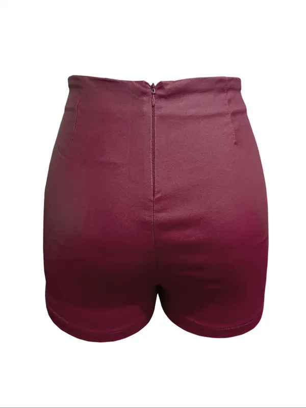 Women's Split Hem High Waist Skinny Pu Shorts, Casual Stretchy Zip Back Faux Leather Skort for Holiday Club Daily Wear, Shorts for Women, Lady Bottoms for All Seasons, Going Out Bottoms, Womenswear, Feminine 7