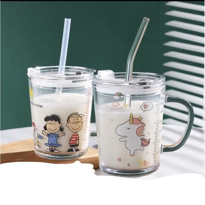 Gelas Kaca / Gelas Minum Kaca Karakter / Gelas Kaca & Gagang Silikon / Minuman 400ml 5