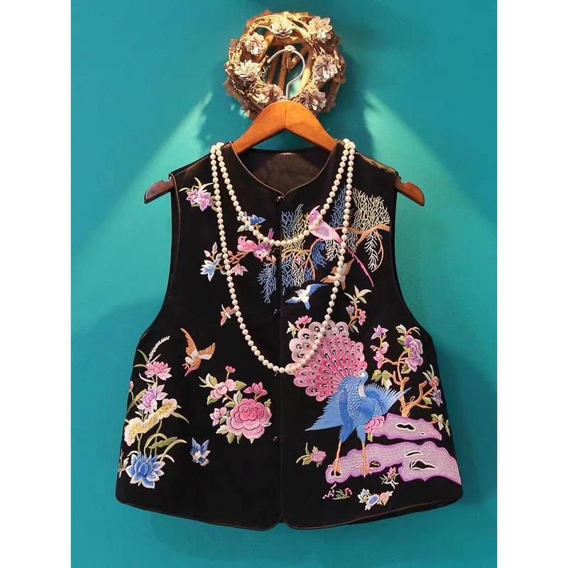 Áo Vest Khóa Phong Cách Trung Quốc Cổ Điển Màu Đen, Thêu, Thời Trang Trung Quốc, Hàng Mới Về Mùa Hè 2024 Nữ Women 0