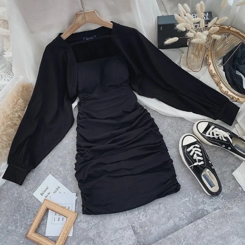 SET ÁO KHOÁC KÈM ĐẦM DÂY NHÚN K9PC