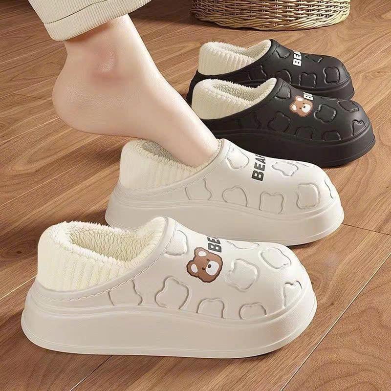  Sục bông lót lông gấu BEAR Dép bông đi trong nhà siêu ấm  lót lông có thể tháo rời  