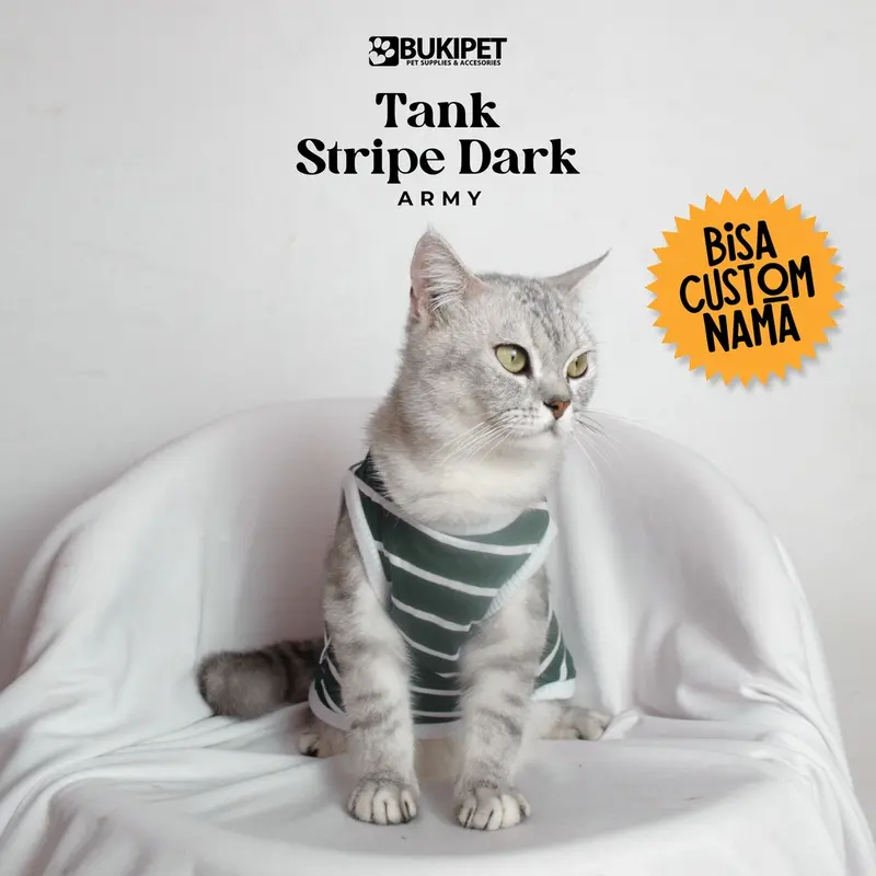baju kucing lucu gemoy aksesoris hewan peliharaan - Tank Stripe Dark Army Series 0