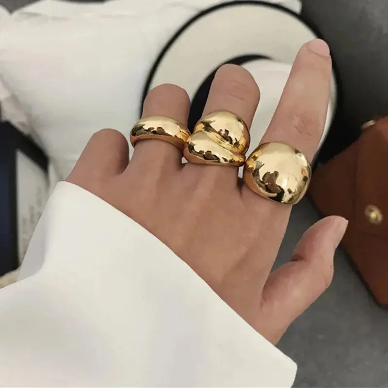 Nhẫn Mở Rộng, Tối Giản, Kim Loại, Lớp Hoàn Thiện Bóng, Nhẫn Ngón Tay Họa Tiết Bộ 3 Chiếc, Màu Vàng Và Bạc, Dành Cho Phụ Nữ Và Nam Giới, Đồ Trang Sức