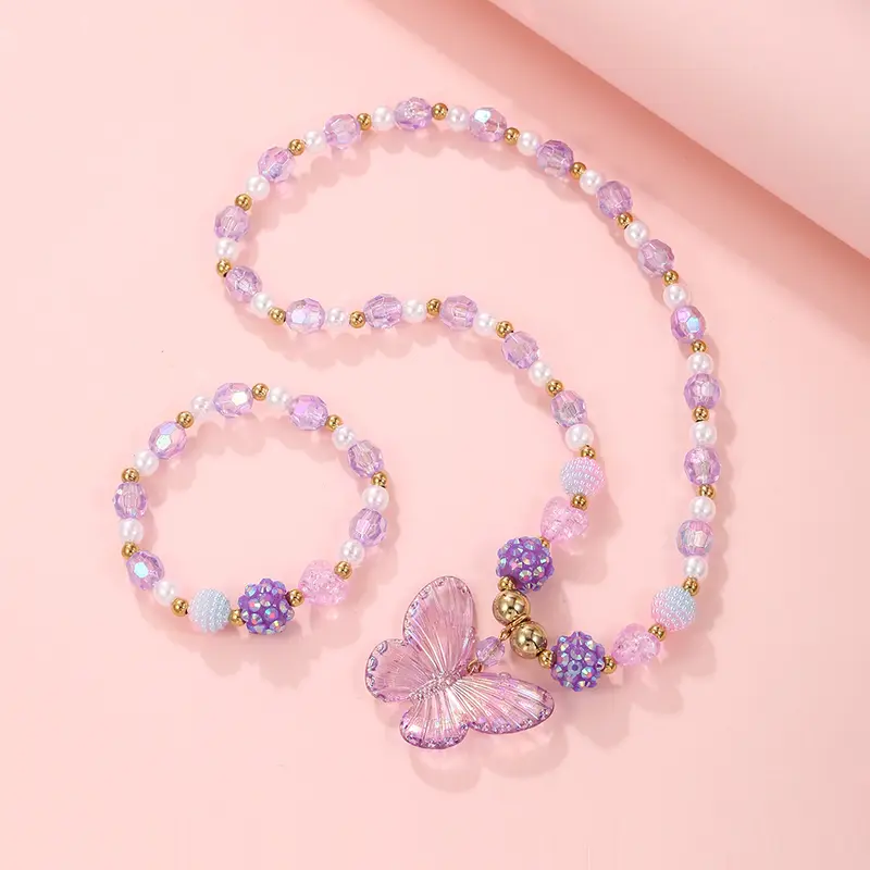 Vòng Cổ Pha Lê Cho Trẻ Em, Bán Chạy, Vòng Tay Công Chúa Cho Bé Gái, Bộ Trang Sức Ngọc Trai, Vòng Tay Bướm Hoạt Hình, Phụ Kiện, 1 Cái 0