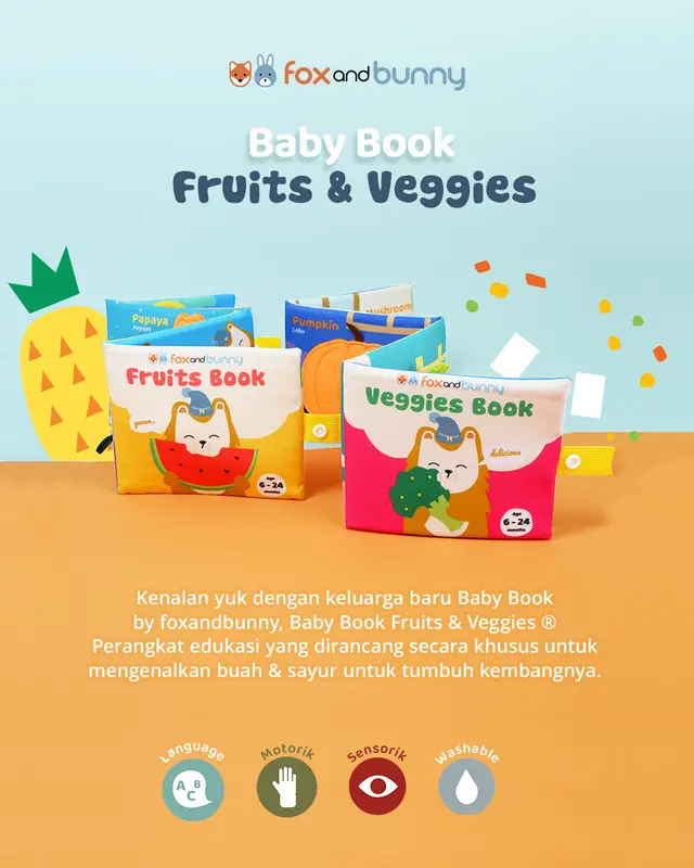 Buku Mainan Pintar Anak Baby Book Fox and Bunny Fruits & Veggies Series Books 5
