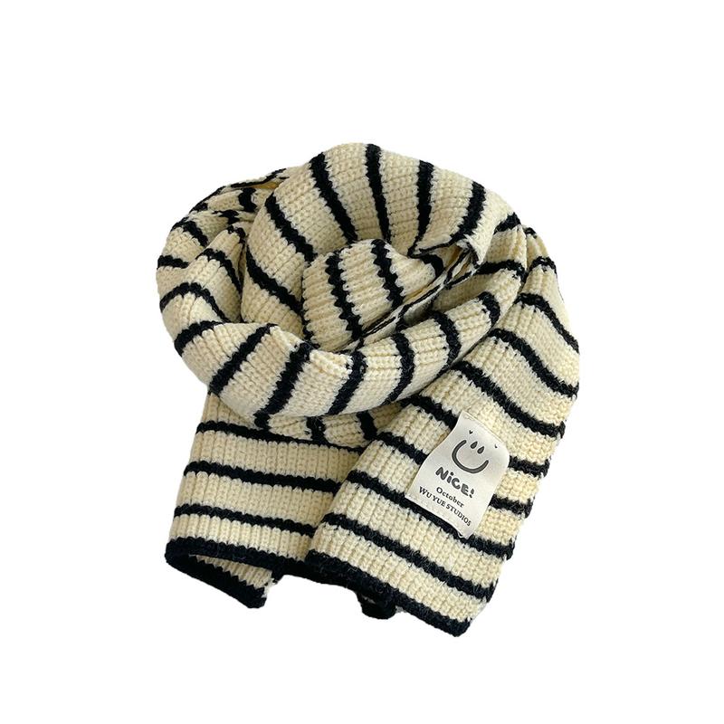Classic Striped South Korea Children's Scarf Smiley Patch Thickened Warm Western Style All-Matching Men and Women Baby Bib Winter 7