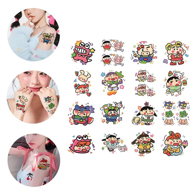 Miếng Dán Hình Xăm Tạm Thời, Họa Tiết Shin-chan Hello Kιtty Hoạt Hình, Không Thấm Nước, Lâu Trôi, Thích Hợp Cho Mặt, Cánh Tay, Lưng Và Chân, Miếng Dán Cho Nghệ Thuật Cơ Thể, Miếng Dán Hình Xăm Giả 5