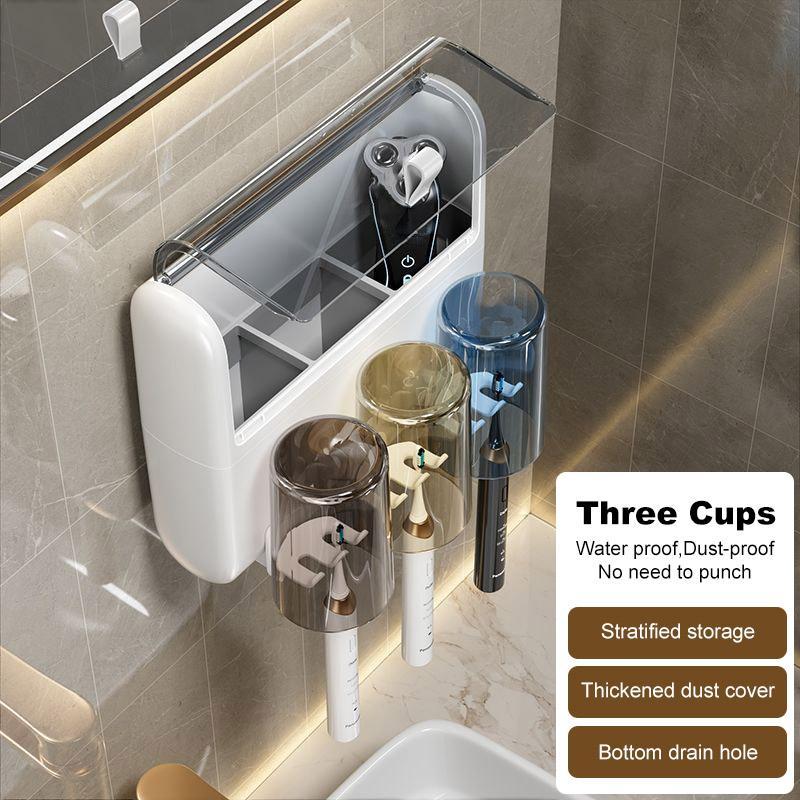 Product Introduction of Wall-mounted Toothbrush Holder, 1 Set Punch-free Toothbrush Holder with Toothpaste Squeezer, Bathroom Supplies for Home Use 2