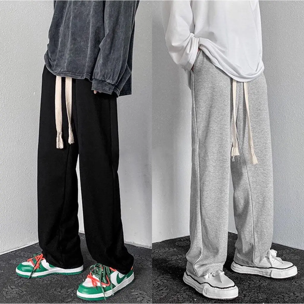 Quần Ống Suông Rộng Nam Nữ Phong Cách Hàn Quốc Bản Dây To Thun Nỉ da cá Ulzzang Unisex Quần Fom Thụng Menswear Pants Đen