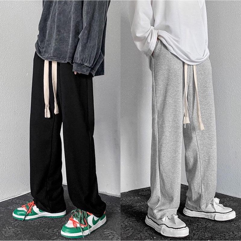 Quần Ống Suông Rộng Nam Nữ Phong Cách Hàn Quốc Bản Dây To Thun Nỉ da cá Ulzzang Unisex Quần Fom Thụng Menswear Pants Đen