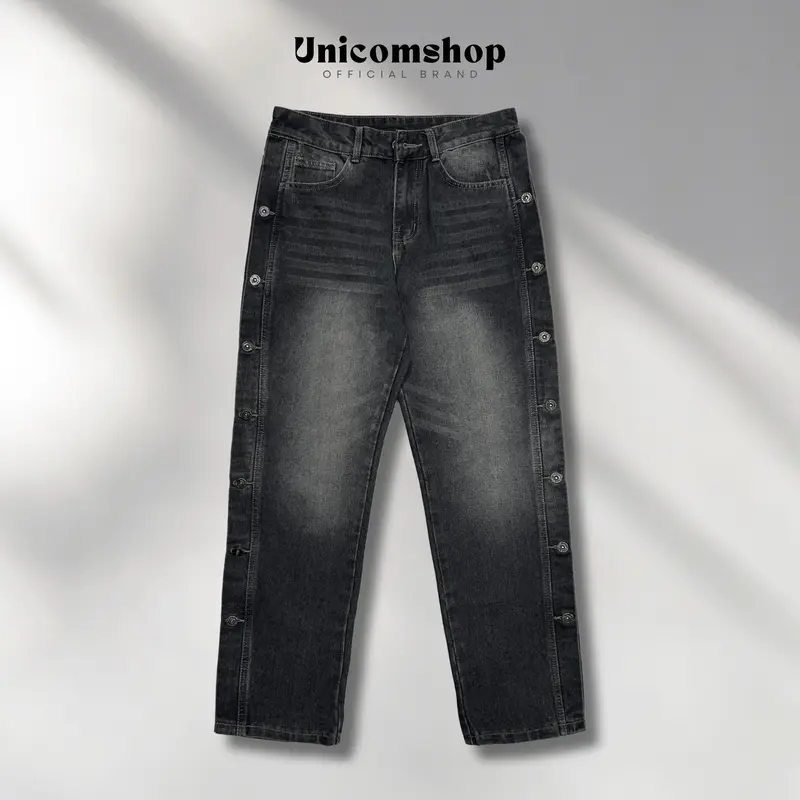 Quần Jean Nam Ống Rộng Cạp Cao Phối Khuy 2 Bên Cực Chất, Quần Bò Nam Form Suông Phong Cách Năng Động - Jean711 6