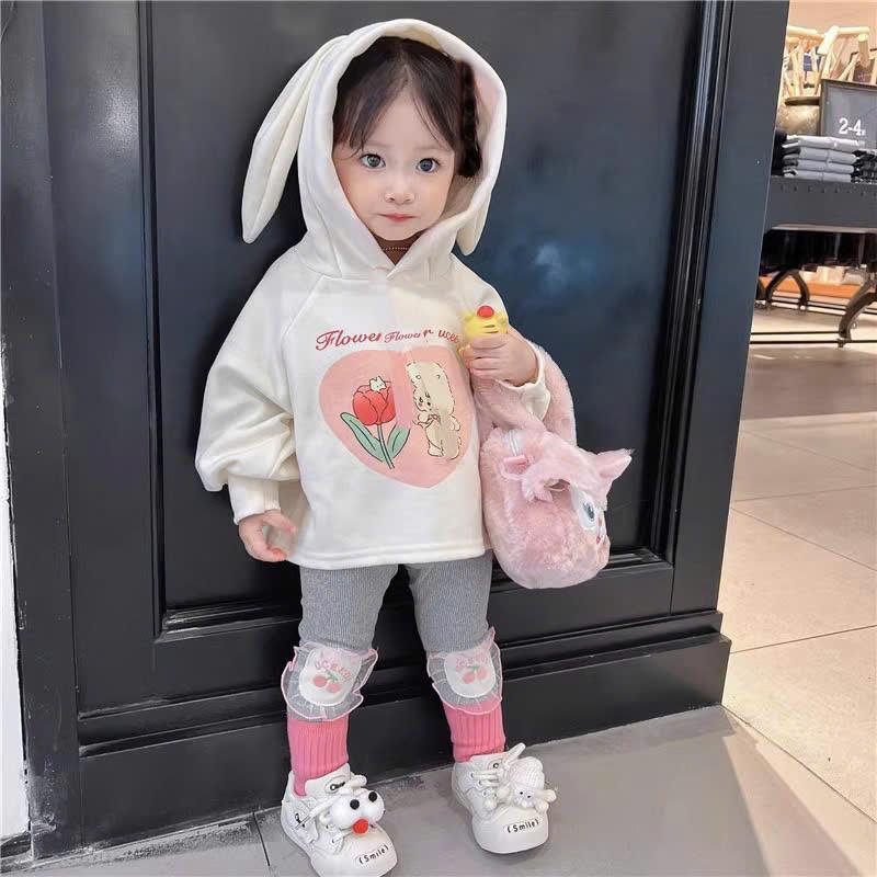 [ KEM HOUSE ] Áo nỉ bông HOODIE tai thỏ 3 màu cho bé gái 6-28kg