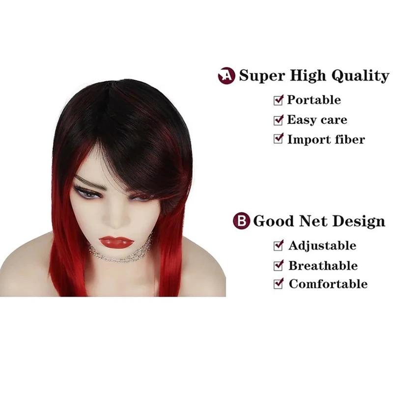 Product Introduction of HAIRJOY Synthetic Hair Women Ombre Black Red Wig Medium Long Straight Side Part Wigs 5