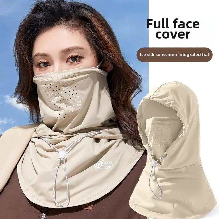 Mũ Mặt Nạ Chống Nắng, Phong Cách Mùa Hè, Tích Hợp Khăn Mặt Và Mũ Chống Nắng Lái Xe Đạp, Unisex, Khăn Mặt, Che Phủ Toàn Mặt, Làm Bằng Lụa Lạnh, Thoáng Khí, Có Bảo Vệ Cổ