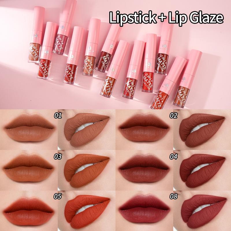 【CUCI GUDANG】MAGEFY 2-IN-1 Lipstik  / Matte Liquid Lipstick / Lip Lembut Tahan Lama Pelembab Pigmentasi Tinggi 12 Colors 8016 0