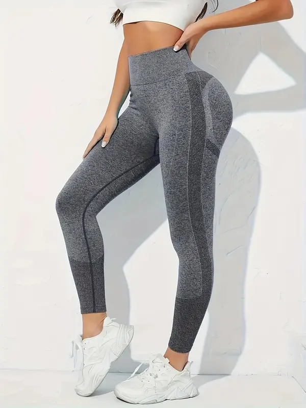 Women's Solid Color Textured Ruched High Waist Sports Leggings, High Stretch Casual Comfy Breathable Skinny Pants for Yoga Gym Workout Running, Tummy Control Butt Lifting  Sportswear for All Seasons 8