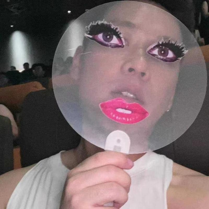 Product Introduction of ECOCOKU Creative Exaggerated Transparent Hand Fans PVC Printed Long Eyelashes Red Lips Hand Fan With Make Up 17cm Printing Fan Friend Gift 10