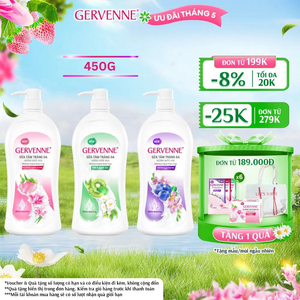 [ĐƠN 189K TẶNG 1 QUÀ] Sữa Tắm Dưỡng Body dành cho nữ Hương Nước Hoa Gervenne 450G/900G/1.2L/chai (3 mùi)
