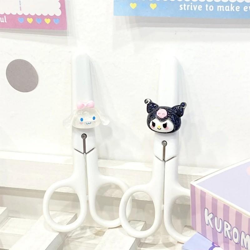 Sanrio Kuromi Cinnamoroll Melody DIY Hand Made Scissors Kawaii Children Safety Silicone Shell Kid Stationery School Supplies Gift 7