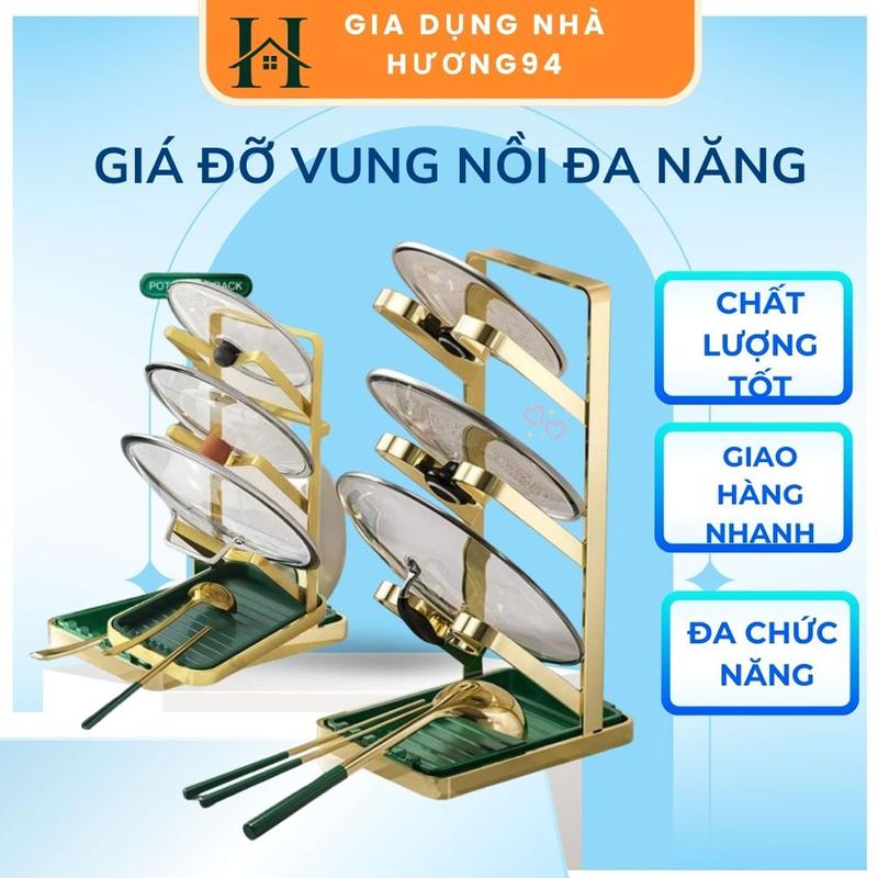 Giá cài vung nồi đa năng 3 tầng phong cách sang trọng, kệ để nắp vung nồi khung thép chịu lực