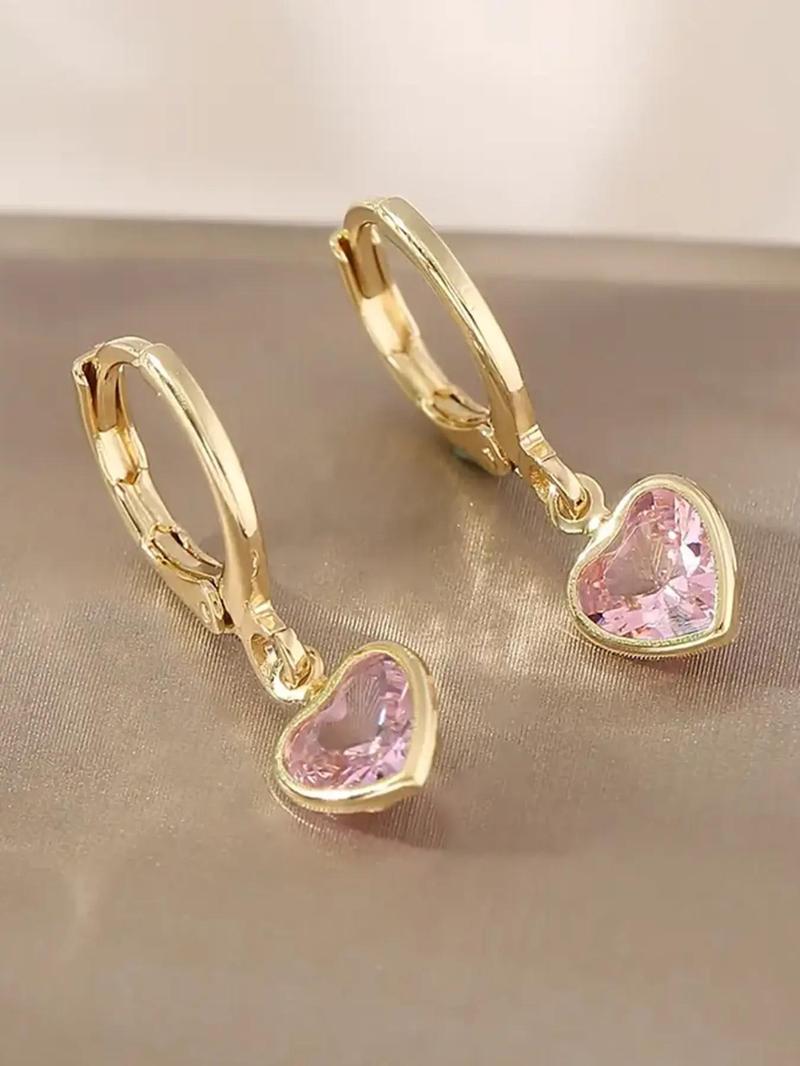 Product Introduction of Heart Shaped Zirconia Decorated Hoop Earrings, Fashionable Earrings for Women & Girls, Trendy All-match & Exquisite Jewelry for Birthday Gift 0