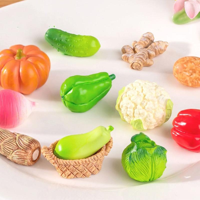 Product Introduction of NATURAL LIVING Festive Supplies Cute Vegetable Figurines Miniatures Mini Resin Crafts Simulation Vegetable Basket DIY Realistic Vegetable Model Micro Landscape Ornaments 10