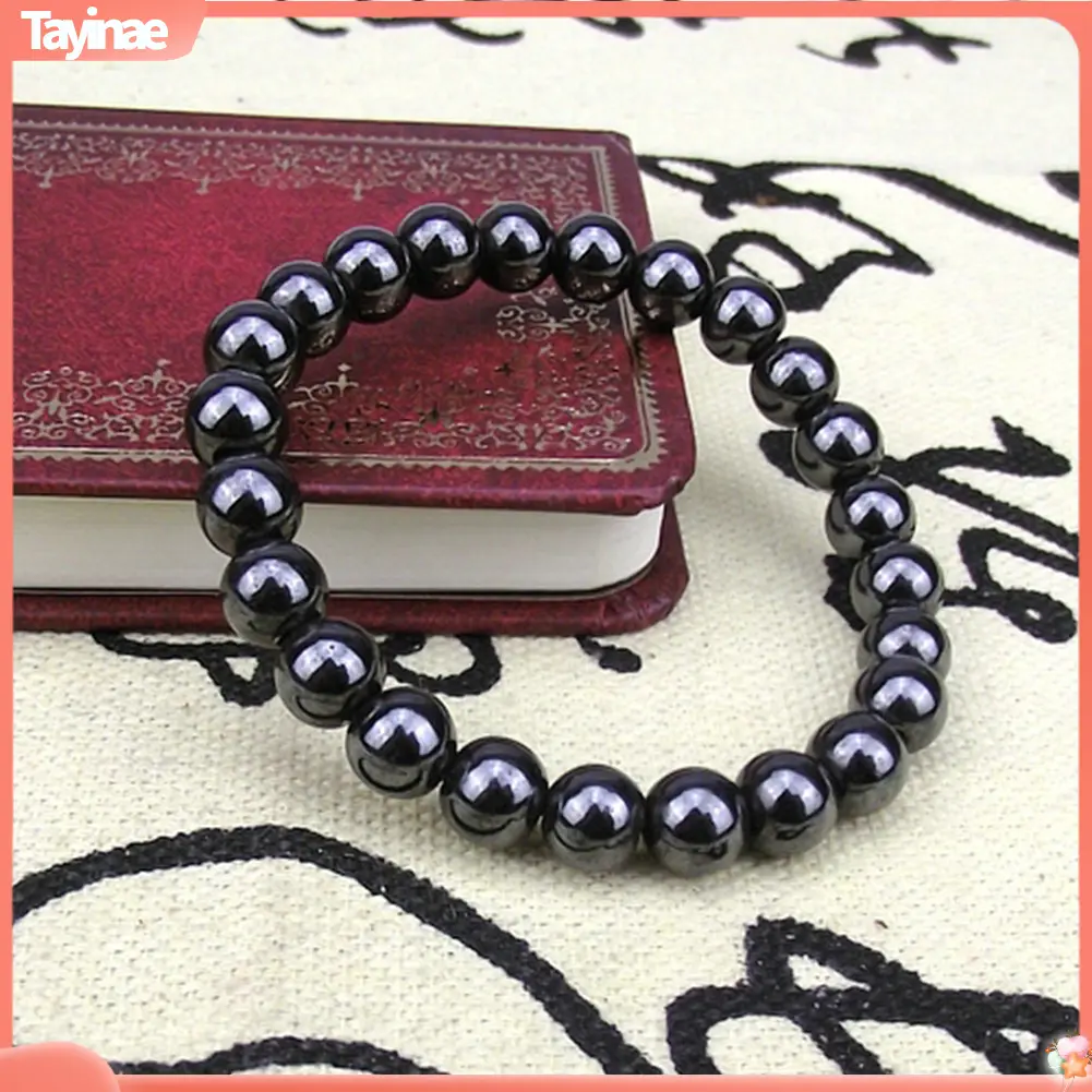 Tayinae - Gelang batu magnet bulat hitam, uniseks, fesyen, penjagaan kesihatan, barang kemas