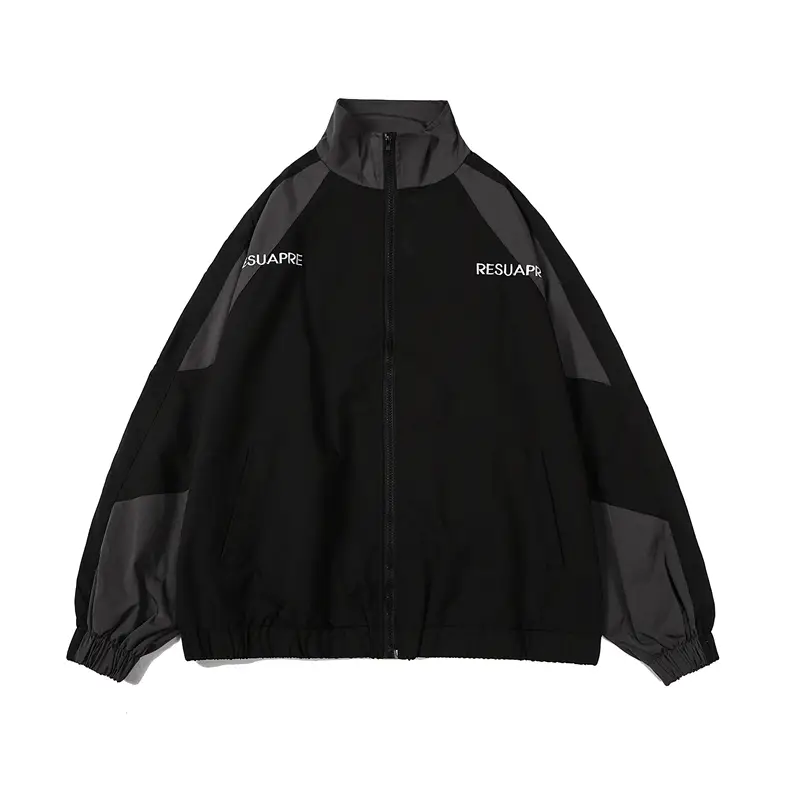 Áo khoác nhẹ Nam nữ unisex cổ đứng vải dù nhật 2 lớp phối chữ 2  bên phong cách school hàn quốc (RESUAPRE)Top Jacket Menswear Màu Đen